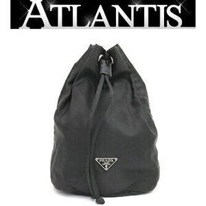 PRADA Drawstring Pouch Triangle Logo Black Nylon